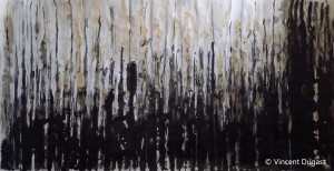 Vincent Dugast, "Grande Forêt Primaire," 2011 encre de chine, fusain, pigments, café, 220 x110 cm